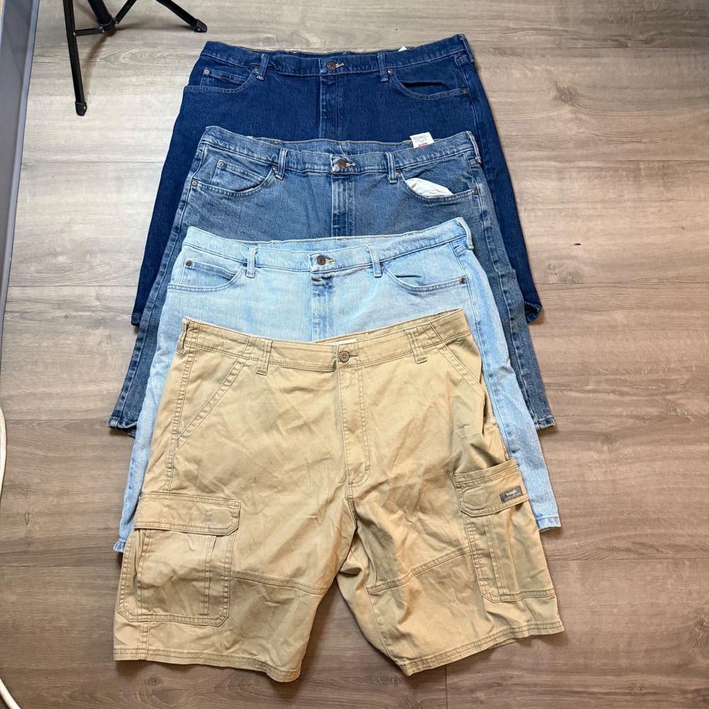 Wrangler Shorts Lot of 4 Mens 40 Blue Khaki Denim Cargo Casual Utility